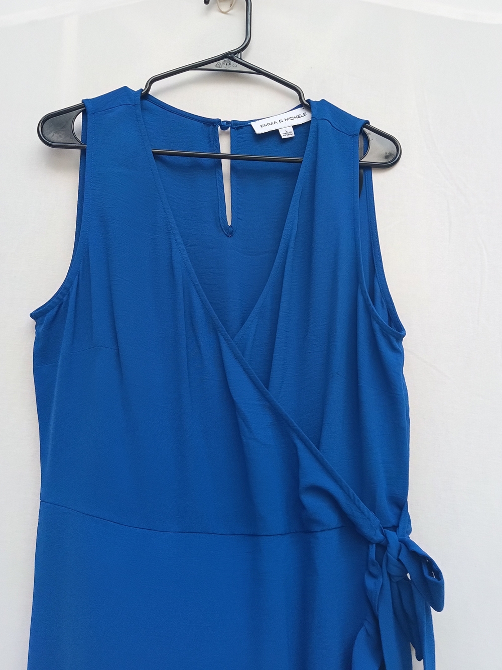 Emma & Michele Royal Blue Sleeveless Wrap Mini Romper with Ruffle Hem - Picture 4 of 5